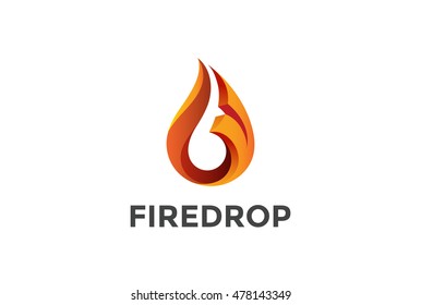 Fire Flame droplet shape Logo design vector template.
3D drop abstract Logotype concept icon.