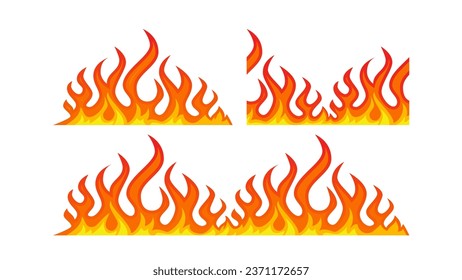 Fire flame element illustration seamless cartoon vector firewall textured frames set