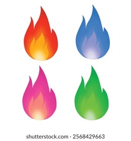 fire flame element with texture. red, blue, pink and green flame.