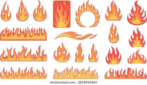 Fire Flame Elements Vector Collection with Burning Blaze Icons Heat Borders and Inferno Effects