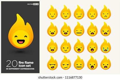 Fire Flame Emoji Line Icons In Different Expressions