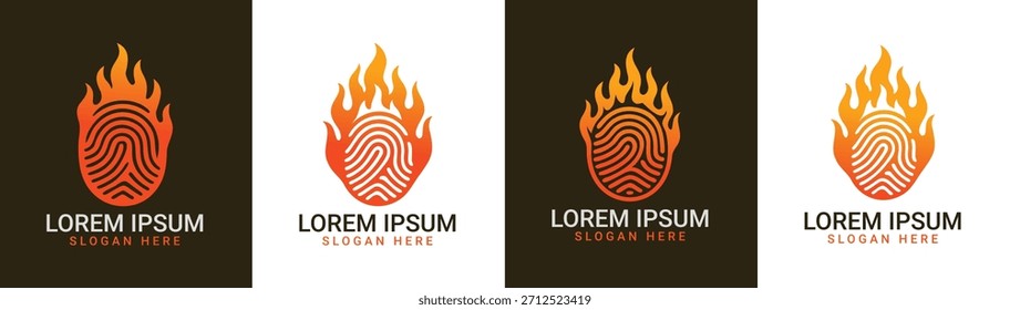 Juego de logotipos de identidad de seguridad caliente de huellas dactilares de llama de fuego