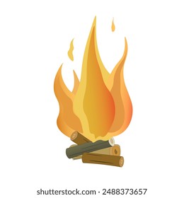 Fire flame and firewood, flat style, cartoon