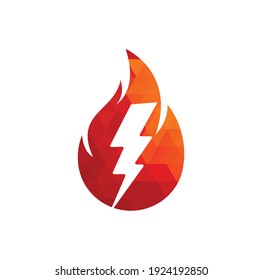 Fire Flame And Flash Lightning Thunder Bolt Logo Icon.