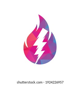 Fire Flame and Flash Lightning Thunder Bolt Logo Icon.