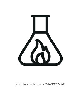 Fire flame flask isolated icon, chemistry beaker burn reaction vector symbol with editable stroke