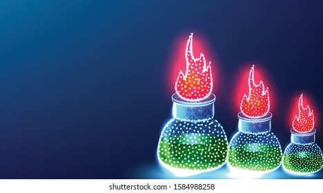 fire flame flask laboratory. abstract low poly wireframe mesh design. from connecting dot and line. vector illustration on blue background