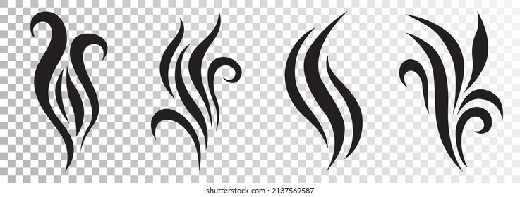 Fire flame , fog mist logo symbols. Odor scant isolated elements. Perfume fragrance, food flavors signs. Cigarette smoke icons.