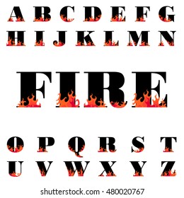 Fire flame font caps, hot, Vector illustration in flat, cartoon style isolated from the background, EPS 10