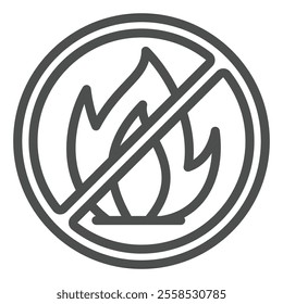 Fire flame forbidden line icon, no fireplace allowed concept. Vector graphics. Hot flammable gas sign on white background, outline style icon for mobile or web design