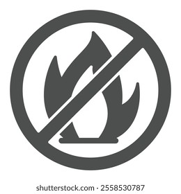 Fire flame forbidden solid icon, no fireplace allowed concept. Vector graphics. Hot flammable gas sign on white background, glyph style icon for mobile or web design