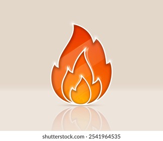 Fire flame in glass 3d minimalistic cartoon style. Vector illustration.