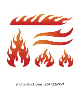 Fire Flame Gradient Silhouette Vector Set, Various Type of Fire Flame in stylized red and orange gradient color.