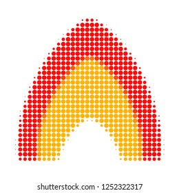 Fire flame halftone dotted icon. Halftone array contains circle elements. Vector illustration of fire flame icon on a white background.