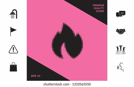 Fire, flame - halftone logo. Graphic elements for your design