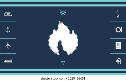 Fire, flame - halftone logo. Graphic elements for your design