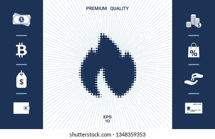Fire, flame - halftone logo. Graphic elements for your design