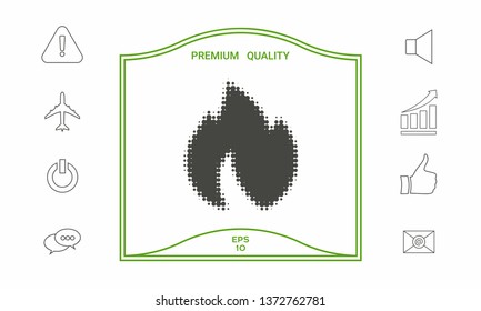 Fire, flame - halftone logo. Graphic elements for your design
