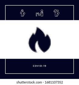 Fuego, llama - logotipo de medio tono. Elementos gráficos para el diseño