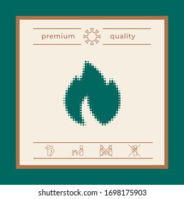 Fuego, llama - logotipo de medio tono. Elementos gráficos para el diseño
