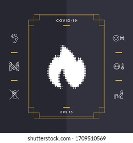 Fuego, llama - logotipo de medio tono. Elementos gráficos para el diseño