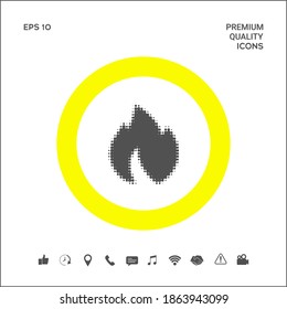 Fuego, llama - logotipo de medio tono. Elementos gráficos para su diseño
