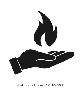 Fire flame in hand. Protection vector icon on white background