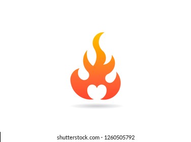Fire flame with heart negative space. Vector Logo Symbol