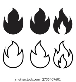 Llama de fuego y calor iconos vectoriales