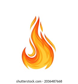 Llama de fuego. Elemento inflamante caliente. Elemento decorativo de la hoguera. Ilustración vectorial de color rojo y naranja.