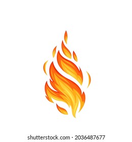 Llama de fuego. Elemento inflamante caliente. Elemento decorativo de la hoguera. Ilustración vectorial de color rojo y naranja.