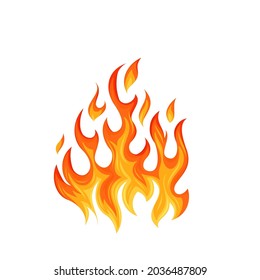 Fire flame. Hot flaming element. Bonfire decorative element. Red and orange blaze vector illustration.