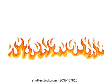 Fire flame. Hot flaming element. Bonfire and fiery border decorative element. Red and orange blaze vector illustration.