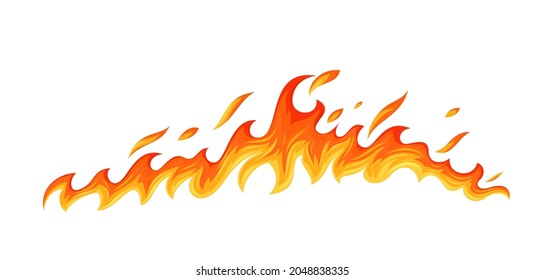 Fire flame. Hot flaming element. Bonfire and fiery border decorative element. Red and orange blaze vector illustration.