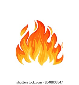 Fire flame. Hot flaming element. Bonfire decorative element. Red and orange blaze vector illustration.