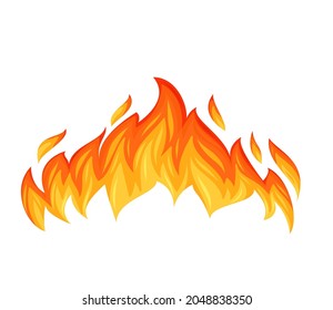 Fire flame. Hot flaming element. Bonfire and fiery border decorative element. Red and orange blaze vector illustration.