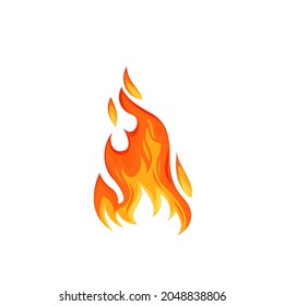 Fire flame. Hot flaming element. Bonfire decorative element. Red and orange blaze vector illustration.