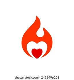 Fire flame, hot heart symbol, vector illustration.
