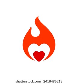 Fire flame, hot heart symbol, vector illustration.