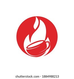 Fire flame hot roasted coffee logo design. Hot coffee shop logo with mug cup and fire flame icon design.	
