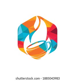 Fire flame hot roasted coffee logo design. Hot coffee shop logo with mug cup and fire flame icon design.	
