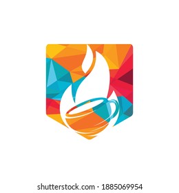 Fire flame hot roasted coffee logo design. Hot coffee shop logo with mug cup and fire flame icon design.	

