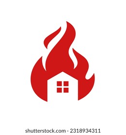 Fire Flame House Home Logo Design Vector