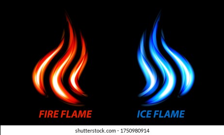 Fire Flame And Ice Flame On Black Background Vector Illustration