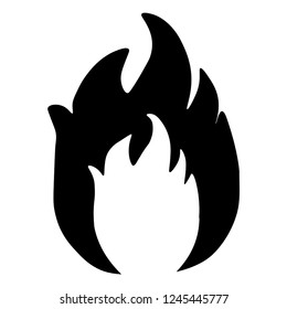 Fire flame icon. Black icon isolated on white background. Fire flame silhouette. Simple icon. Web site page and mobile app design vector element.