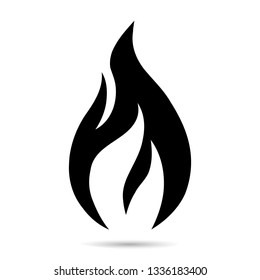 Fire flame icon. Black icon isolated on white background. Fire flame silhouette. Simple icon. Web site page and mobile app design vector element.