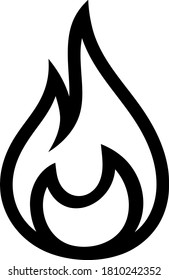 Feuerflammsymbol. Schwarzes Symbol einzeln auf weißem Hintergrund. Feuerflammsilhouette. Einfarbiges Symbol 