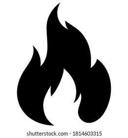 Fire flame icon. Black icon isolated on white background. Fire flame silhouette. Monochrome simple icon. 