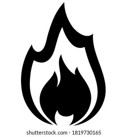 Feuerflammsymbol. Schwarzes Symbol einzeln auf weißem Hintergrund. Feuerflammsilhouette. Einfaches Symbol. 