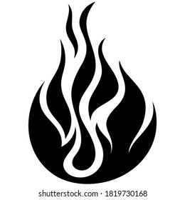 Feuerflammsymbol. Schwarzes Symbol einzeln auf weißem Hintergrund. Feuerflammsilhouette. Einfaches Symbol. 